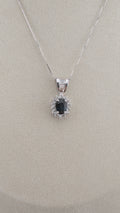 14K White Gold Sapphire & Diamond Pendant Necklace