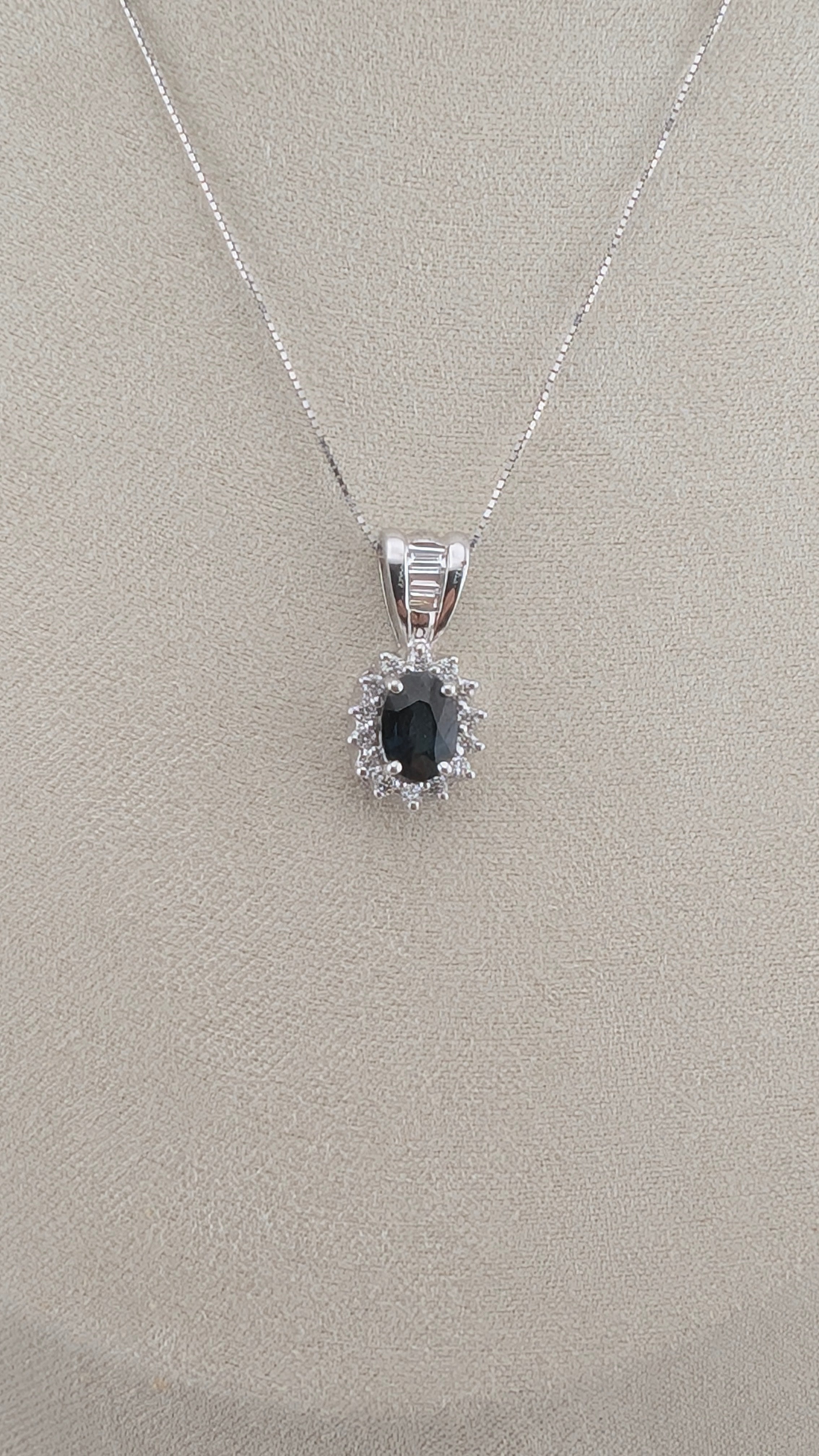 14K White Gold Sapphire & Diamond Pendant Necklace