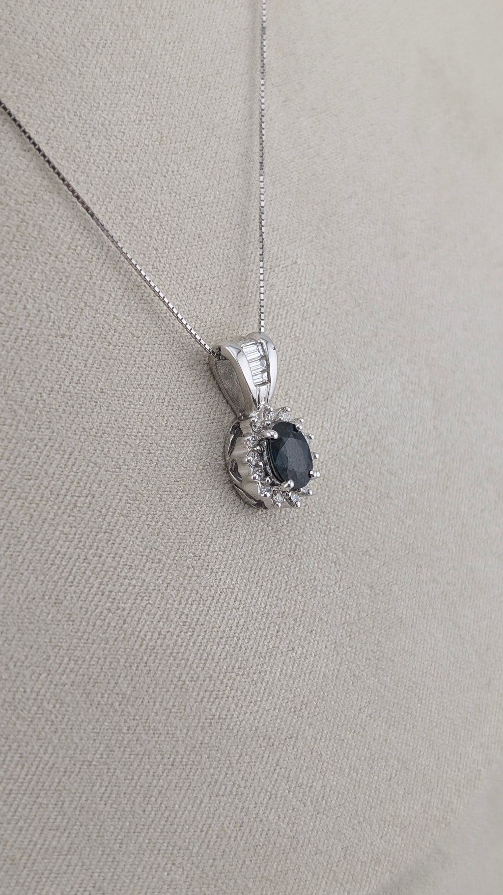 14K White Gold Sapphire & Diamond Pendant Necklace