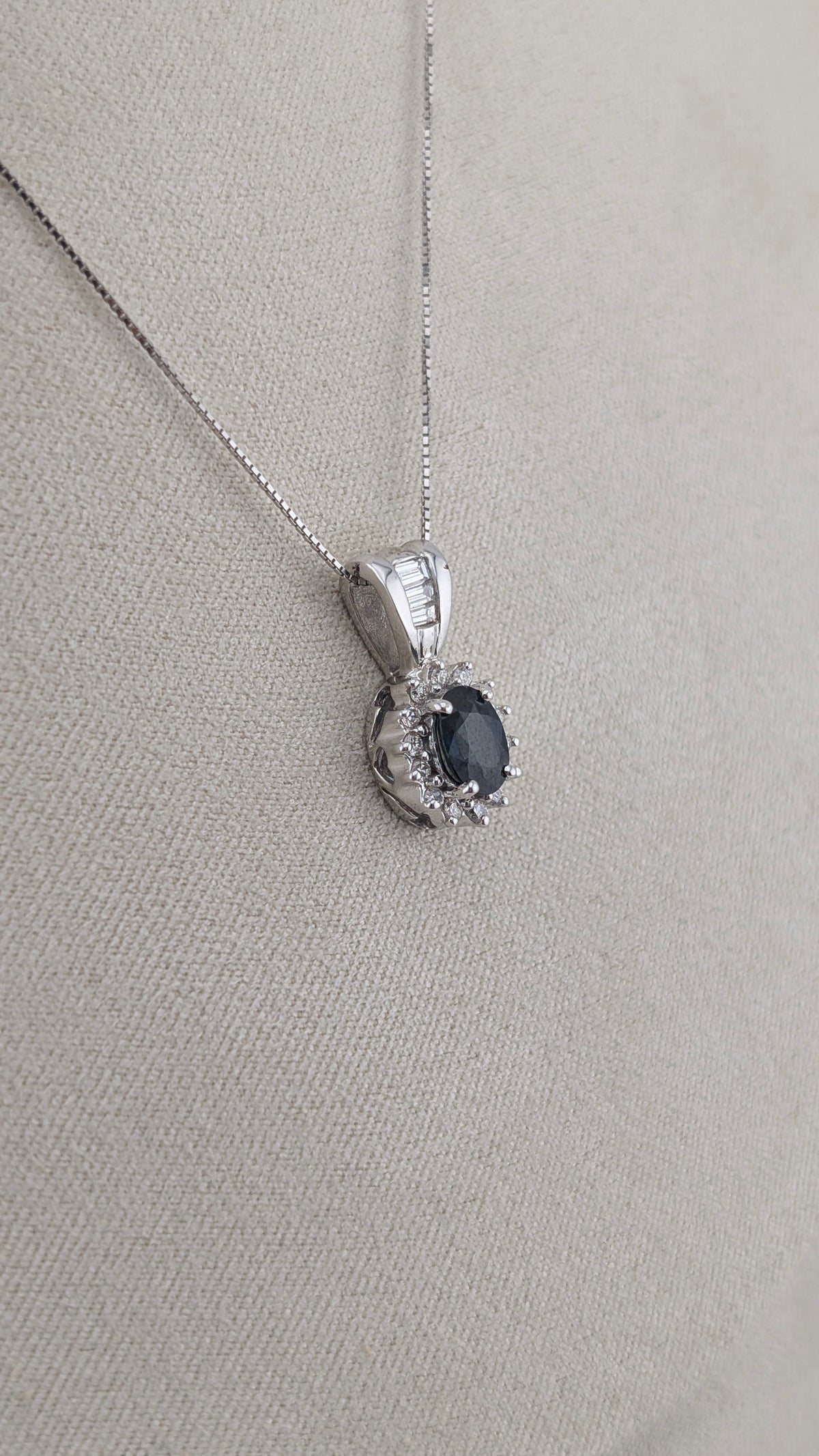 14K White Gold Sapphire & Diamond Pendant Necklace