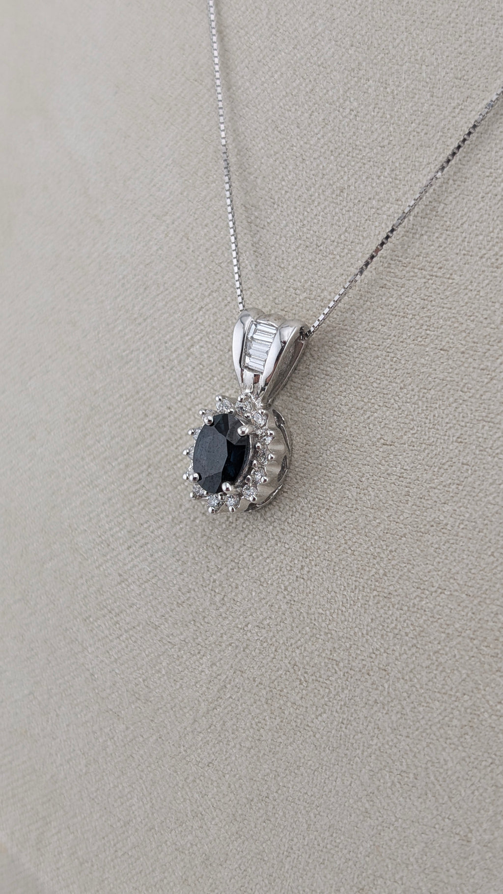 14K White Gold Sapphire & Diamond Pendant Necklace