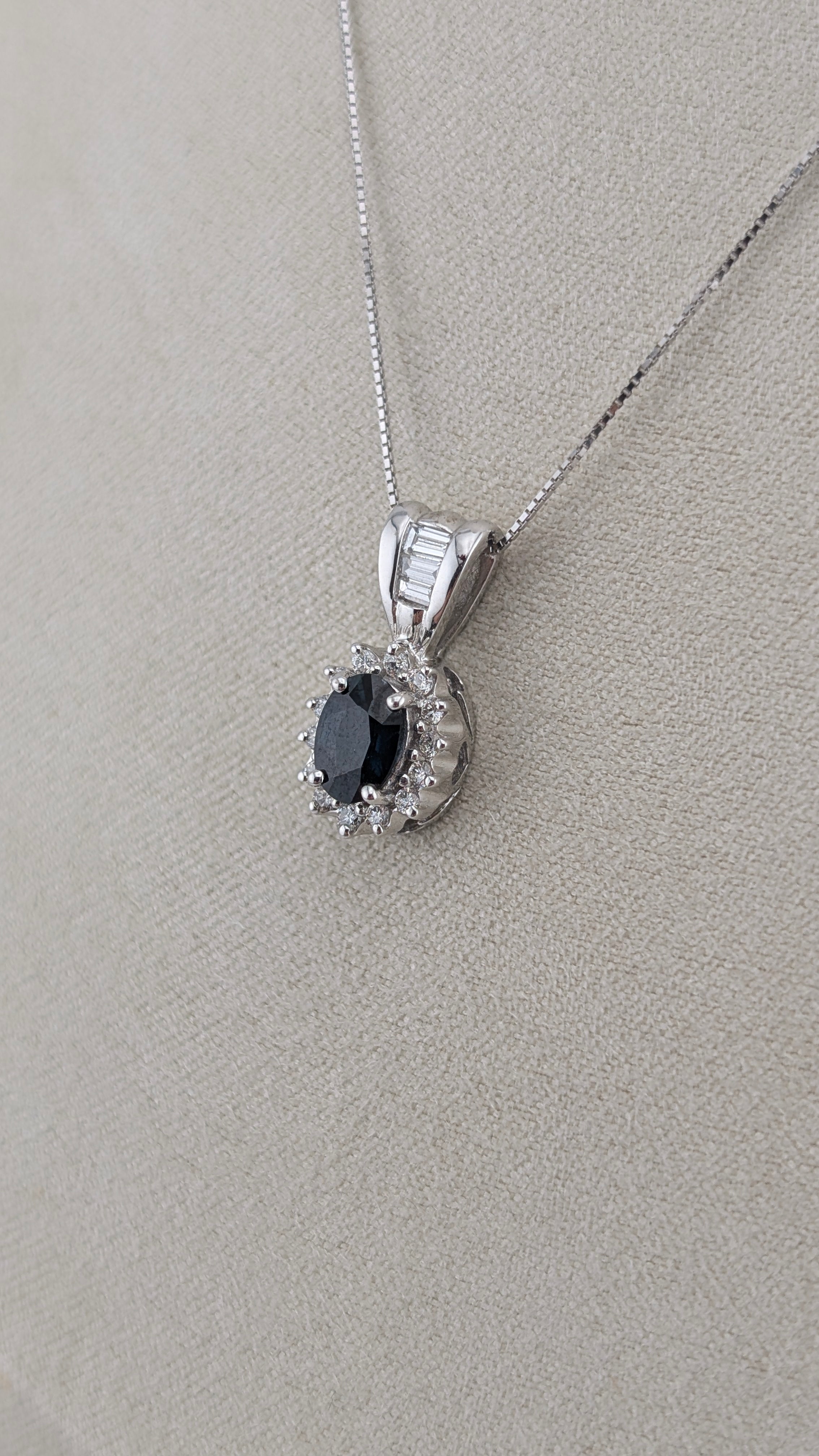 14K White Gold Sapphire & Diamond Pendant Necklace