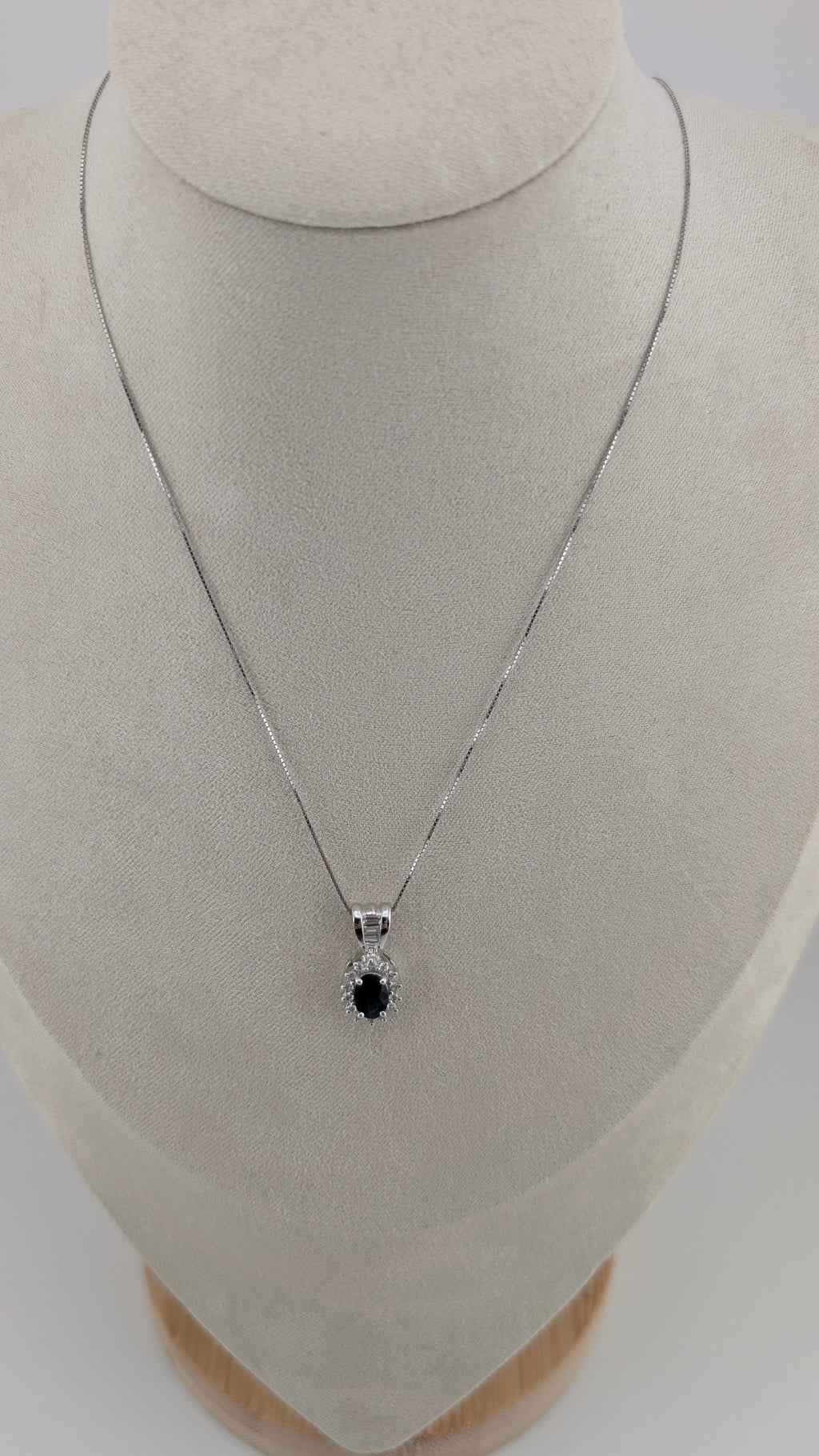 14K White Gold Sapphire & Diamond Pendant Necklace