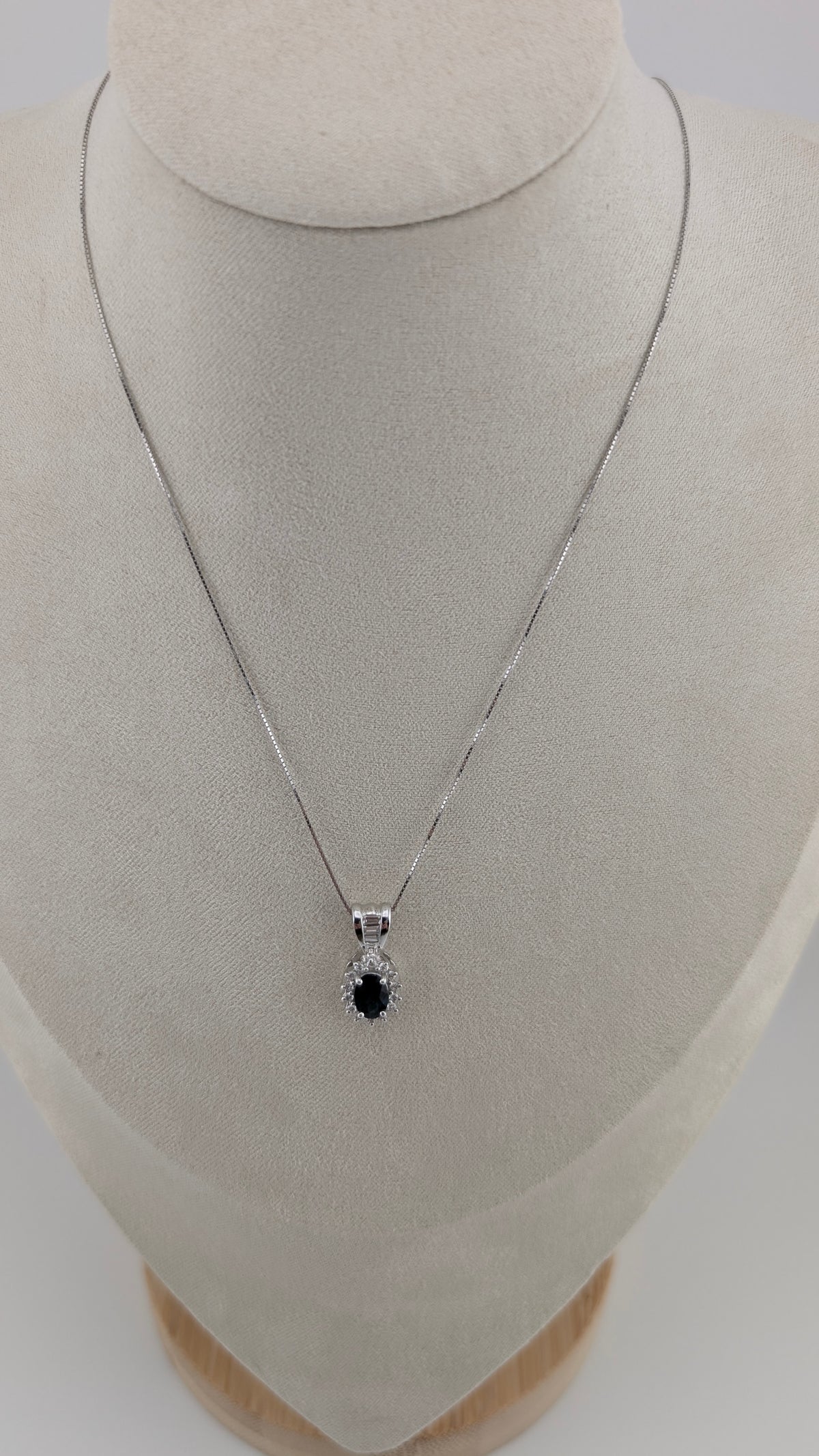 14K White Gold Sapphire & Diamond Pendant Necklace