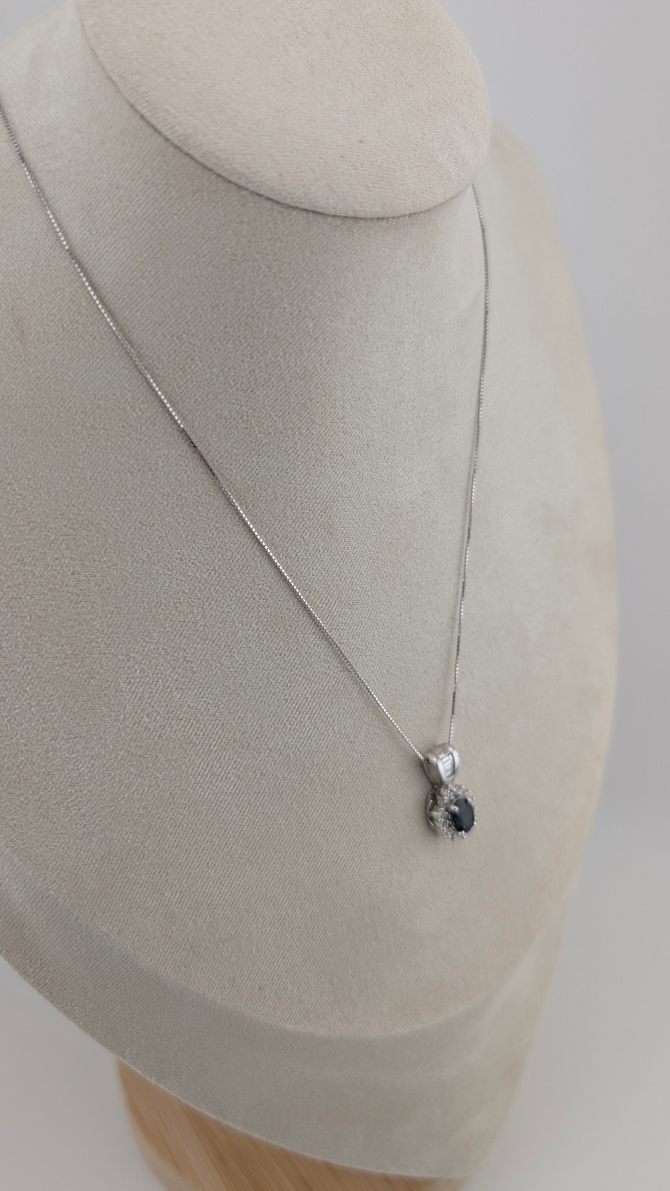 14K White Gold Sapphire & Diamond Pendant Necklace