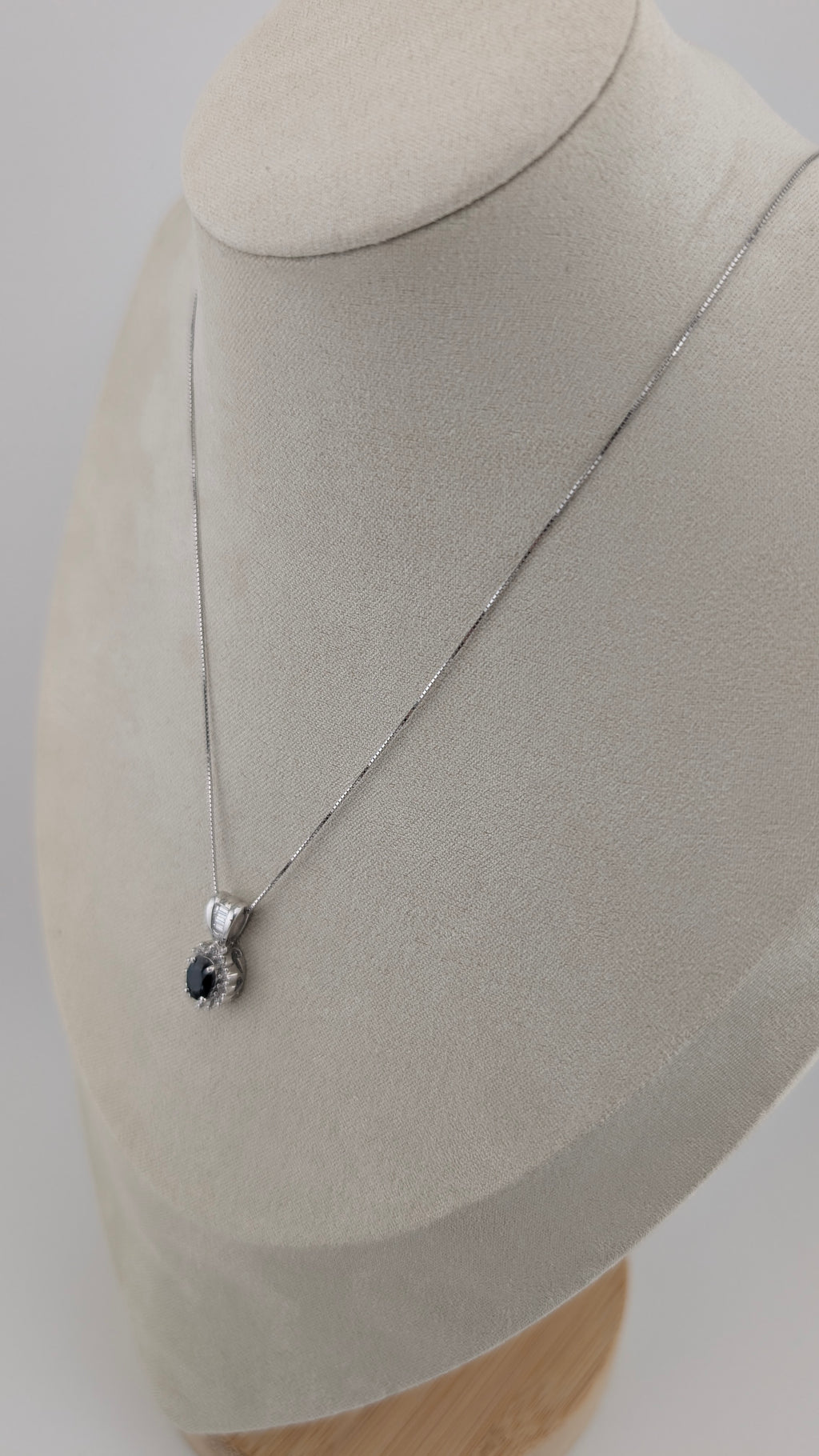 14K White Gold Sapphire & Diamond Pendant Necklace