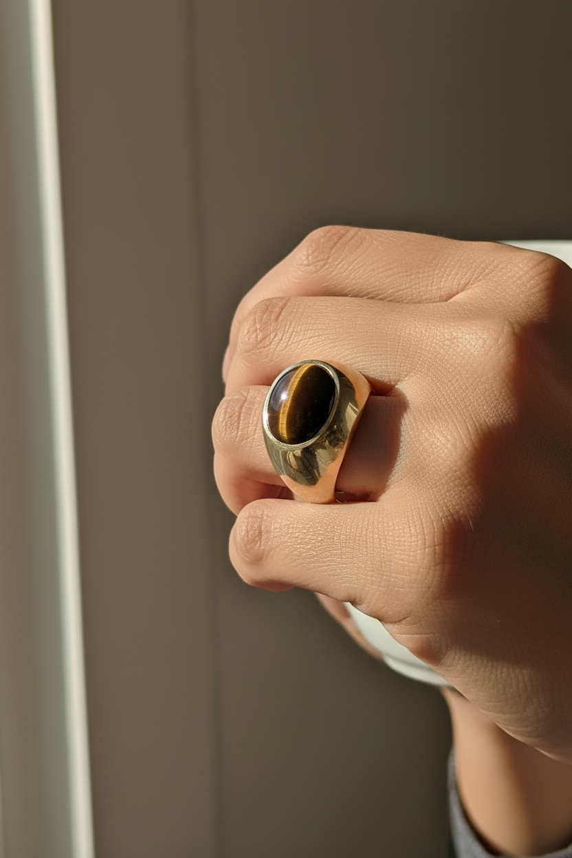 Vintage Tiger Eye 10k Gold Dome Ring